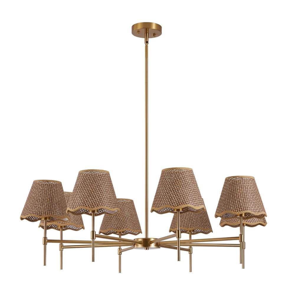 Gold Farmhouse 8-Light Gold Wicker Wagon Wheel Mushroom Chandelier for Kitchen Island Dining Living Room with E12 Base price history on PriceWatchPro