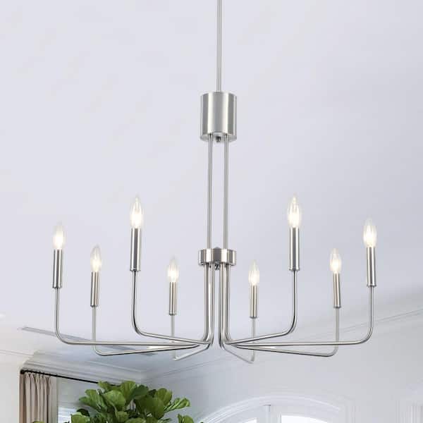 ZJVAIVE 8-Light Nickel Traditional Hanging Linear Candlestick Chandelier Lighting Fixture for Kitchen Island