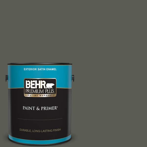 BEHR PREMIUM PLUS 1 gal. #N380-7 Black Bamboo Satin Enamel Exterior Paint & Primer