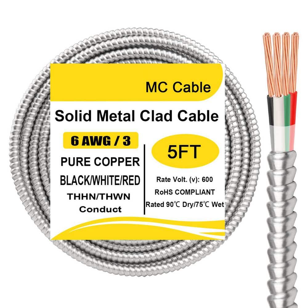 5 ft. 6/3 Gauge Metal Clad Cable with Ground 600V Indoor Outdoor