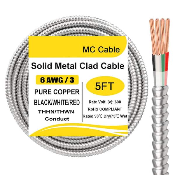 銅線19.77 5 ft. 6/3 Gauge Metal Clad Cable with Ground 600V Indoor Outdoor