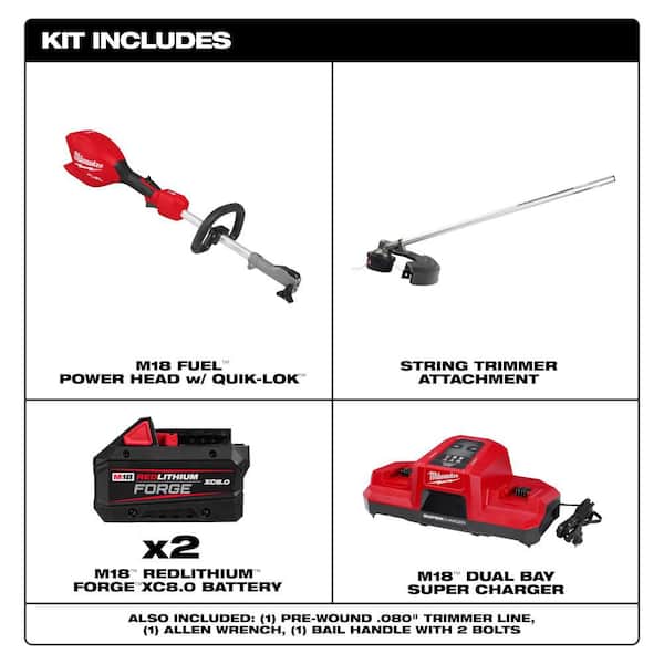 M18 FUEL 18V 16 in. Brushless Cordless Battery Powered QUIK-LOK String Trimmer w/ (2) 8.0 Ah FORGE Batteries, Charger