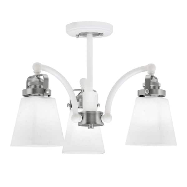 Unbranded Decatur 16 in. 3-Light White and Nickel Semi-Flush with 4.5 in. White Muslin Glass Shade No Bulbs Included