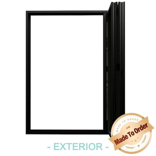 84 in. x 80 in. Left Swing/Outswing Double Tempered Glass Black Aluminum Folding Patio Door