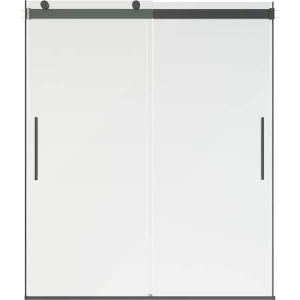 Classic 500 55-3/8 to 59-3/8 in. W x 71-1/8 in. H Frameless Sliding Shower Door in Matte Black with 5/16 in. Clear Glass