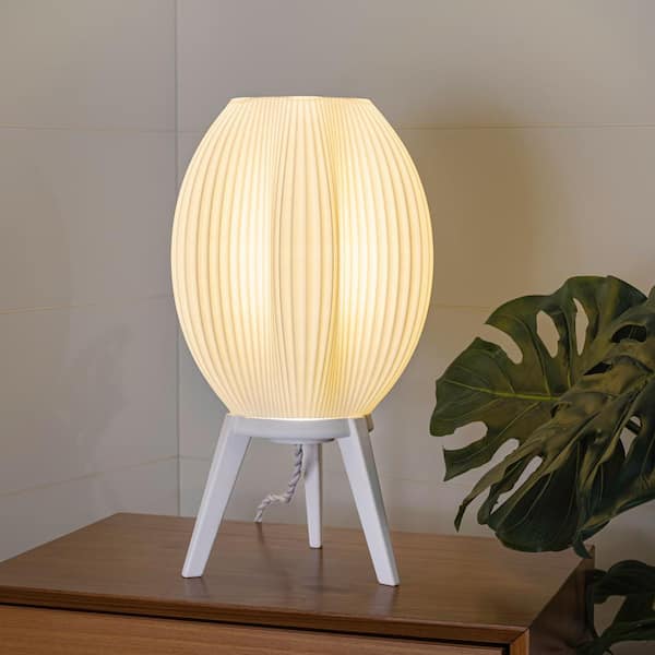 JONATHAN Y Wavy 16.5 in. White Modern Contemporary Plant-Based PLA 3D Printed Dimmable LED Table Lamp