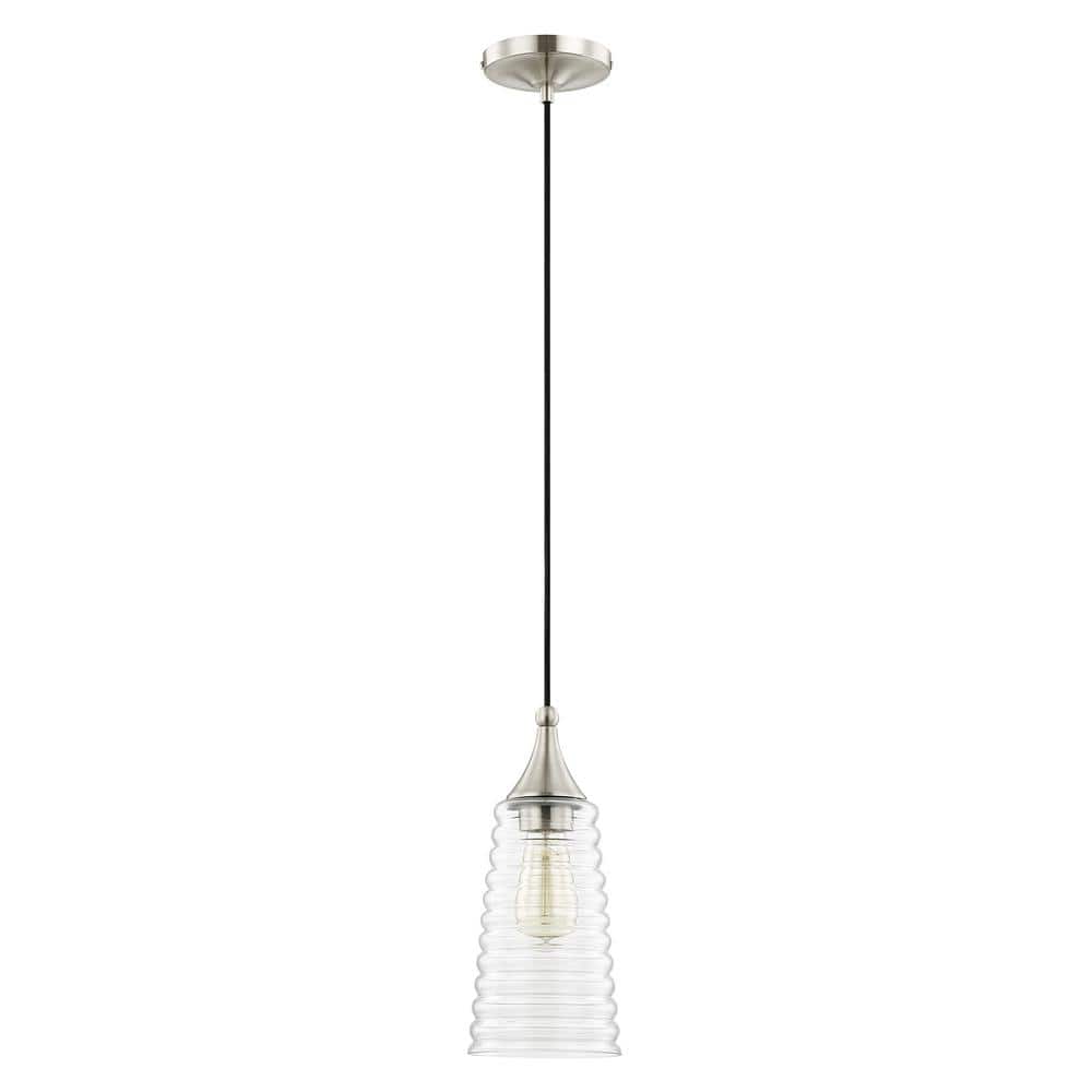 Coastal Elegance Brushed Nickel 1-Light Mini Pendant with Clear Glass