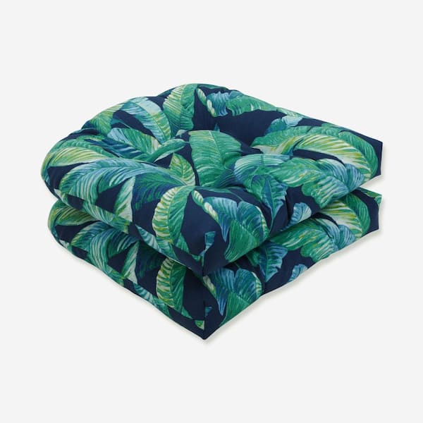 Pillow Perfect Floral 19 x 19 Outdoor Dining Chair Cushion in Blue/Green/White (Set of 2)