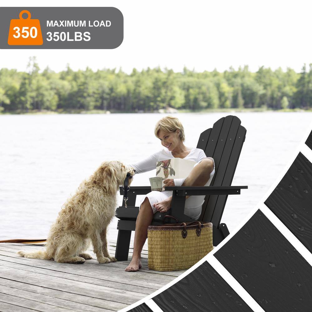 Black Plastic Folding Adirondack Chairs Set of 4
