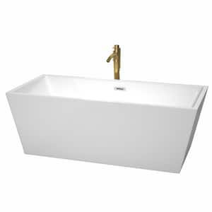 Sara 67 in. Acrylic Flatbottom Bathtub in White with Polished Chrome Trim and Brushed Gold Faucet