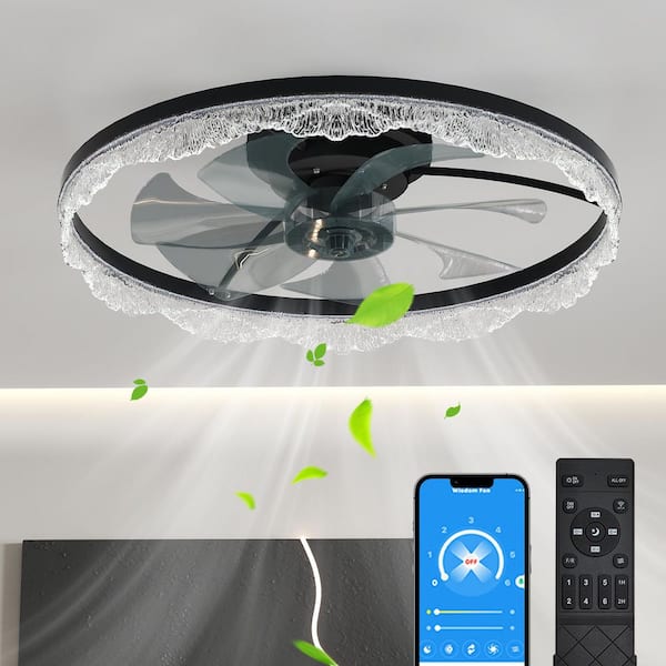 24 in. Indoor Modern black Flush Mount Dimmable Ceiling Fan with Integrrated LED Lihgt and remote ceiling Light