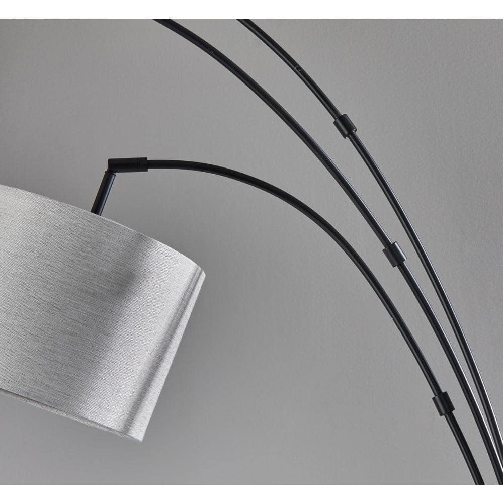 Modern Farmhouse Black Metal 3-Arm Arc Floor Lamp with Taupe Shade