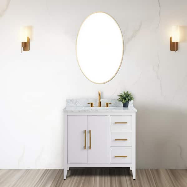 Vanity Art 36 in. W x 22 in. D x 34 in. H Single Sink Bathroom Vanity Cabinet in White with Engineered Marble Top in White