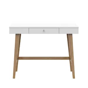 40 in. Rectangular White Wood 1 Drawer Writing Desk with USB Charging Ports