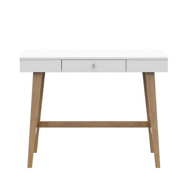 Twin Star Home 40 in. Rectangular White Wood 1 Drawer Writing Desk with USB Charging Ports