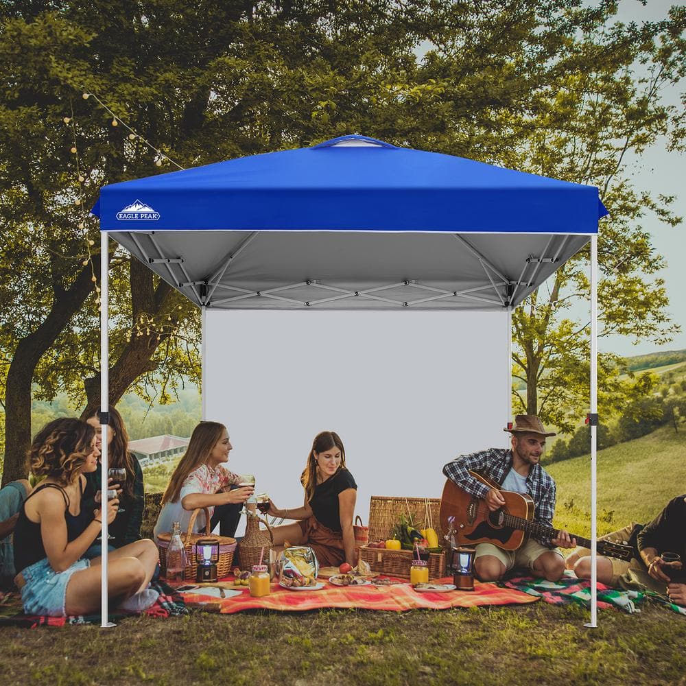 Blue 8x8 ft Steel Pop-Up Canopy Tent with Sidewall