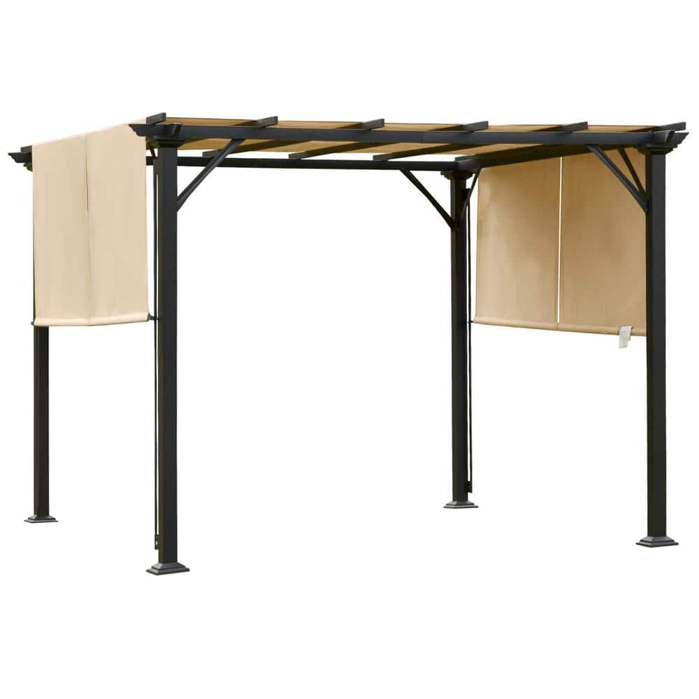 Beige 10' x 10' Outdoor Retractable Metal Pergola Canopy