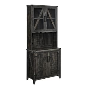 Home Source Charocal Bar Cabinet with Upper Glass Cabinet