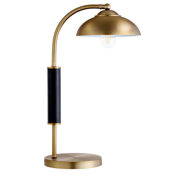 HomeRoots 24 in. Gold Mid-Century Integrated LED Bedside Table Lamp with Gold Metal Shade