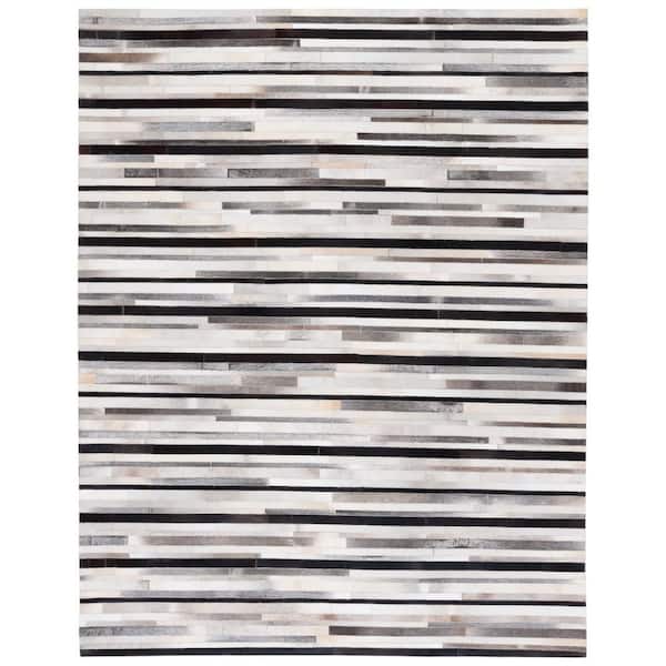 Studio Leather Ivory Black 9 ft. x 12 ft. Striped Area Rug