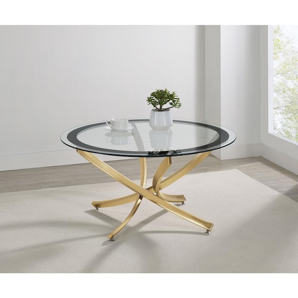 Coaster Brooke 35.5 in. Rose Brass and Black Round Glass Top Coffee Table with Curved Legs