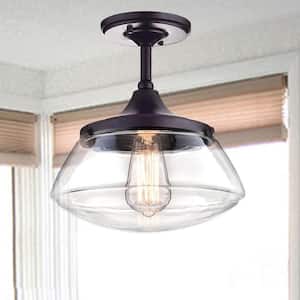 10.5 in. 1-Light Bronze Modern Semi-Flush Mount with Clear Glass Shade and No Bulbs Included 1-Pack