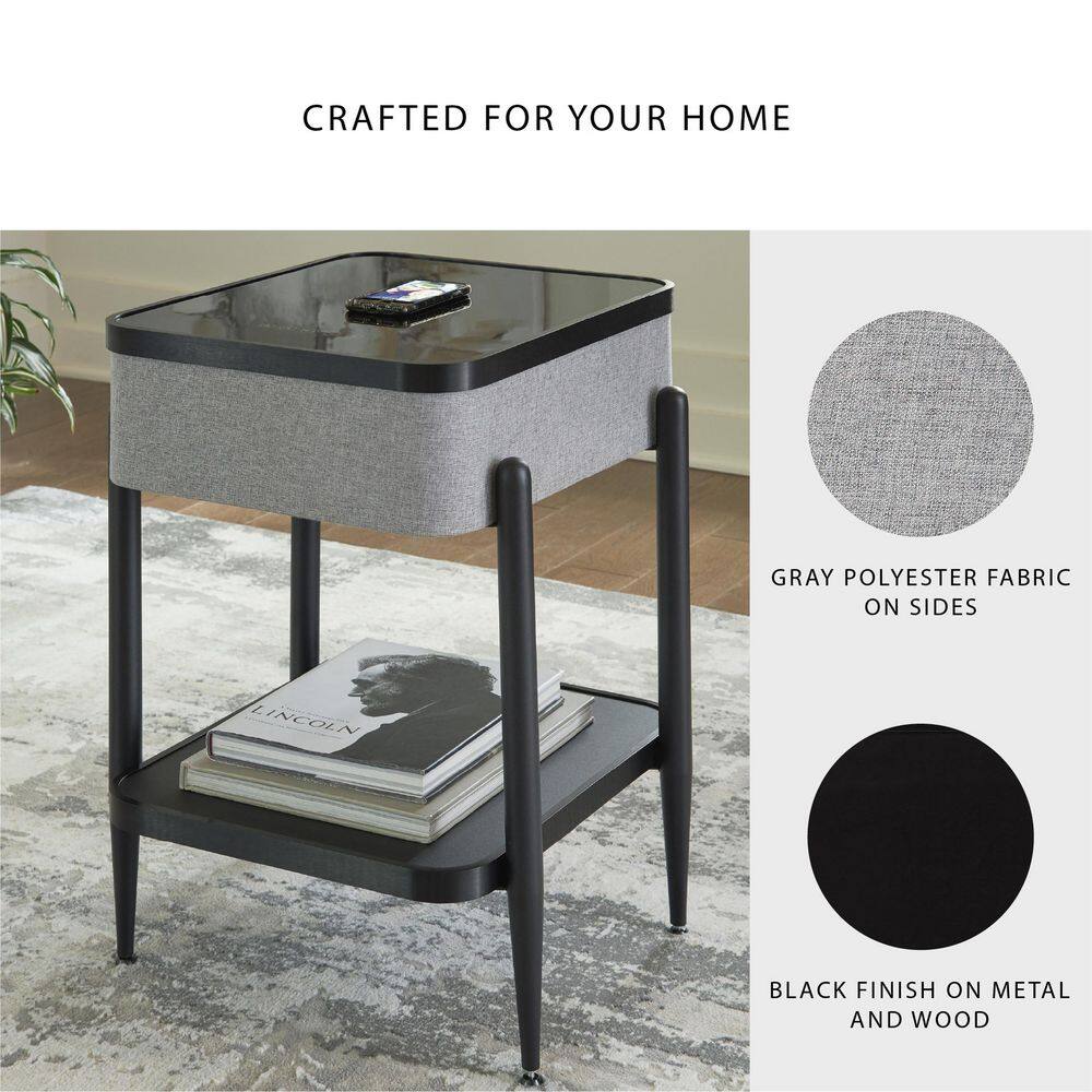 Jorvalee 19 in. Black Rectangle Glass End Table with Shelves - thumbnail 9