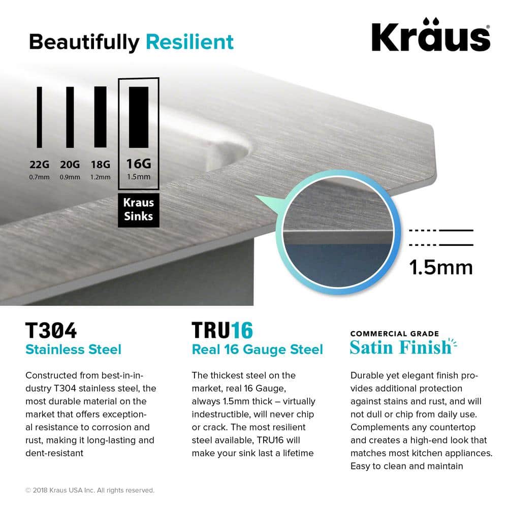 Kraus 33-Inch Satin Stainless Steel Double Bowl Undermount Kitchen Sink