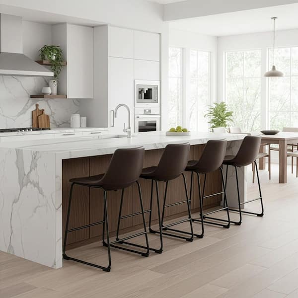 Set of 2 Adan Iron Frame Dark Brown Faux Leather Counter Stool