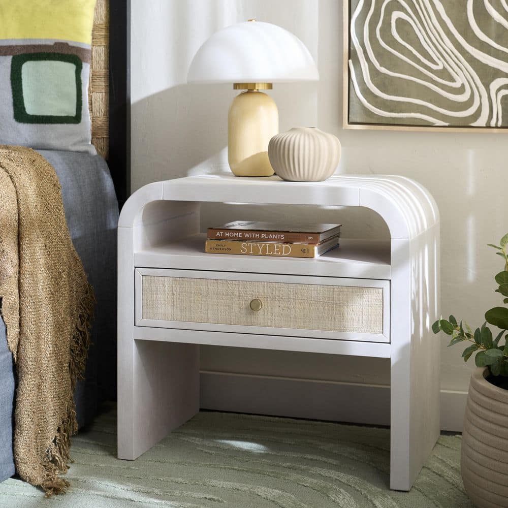 Prisha White Washed 1-Drawer Nightstand
