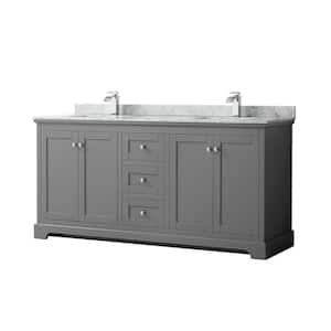 Avery 72 in. W x 22 in. D Bathroom Vanity in Dark Gray with Marble Vanity Top in White Carrara with White Basins