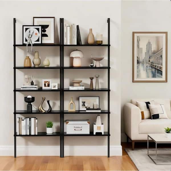 LACOO 72 In. Tall Ladder Shelf, 5-Tier Wood Wall-Mounted Bookcase
