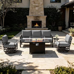 Sizzim 5-Piece Aluminum Wood Armrest Outdoor Patio Conversation