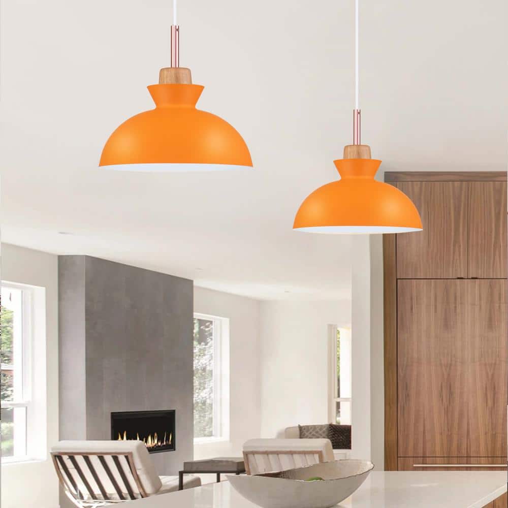 Ozma Orange Aluminum Dome Pendant Light with Adjustable Cord
