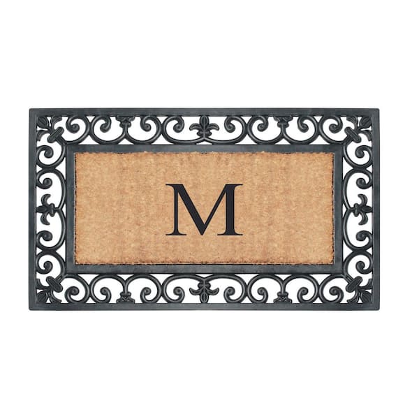 A1 Home Collections A1hc Markham Picture Frame Black/Beige 30 in. x 60 in. Coir and Rubber Flocked Large Outdoor Monogrammed G Door Mat