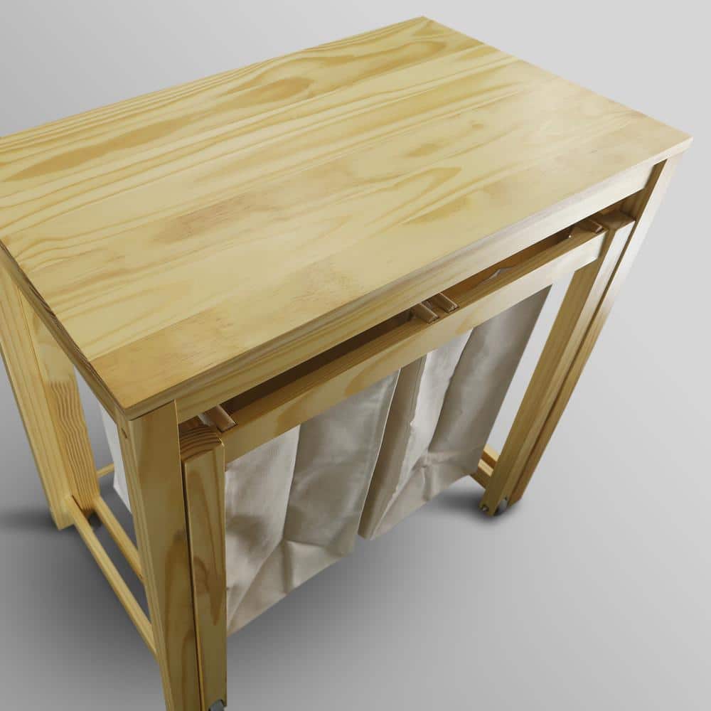 Natural Solid Wood Collapsible Laundry Hamper with Wheels