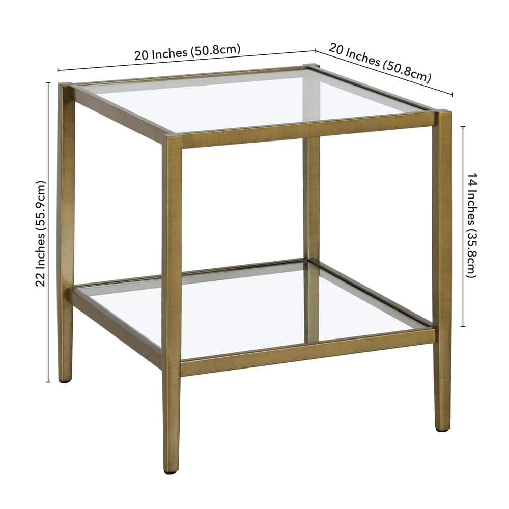 Hera Antique Brass Square Side Table with Tempered Glass Shelf