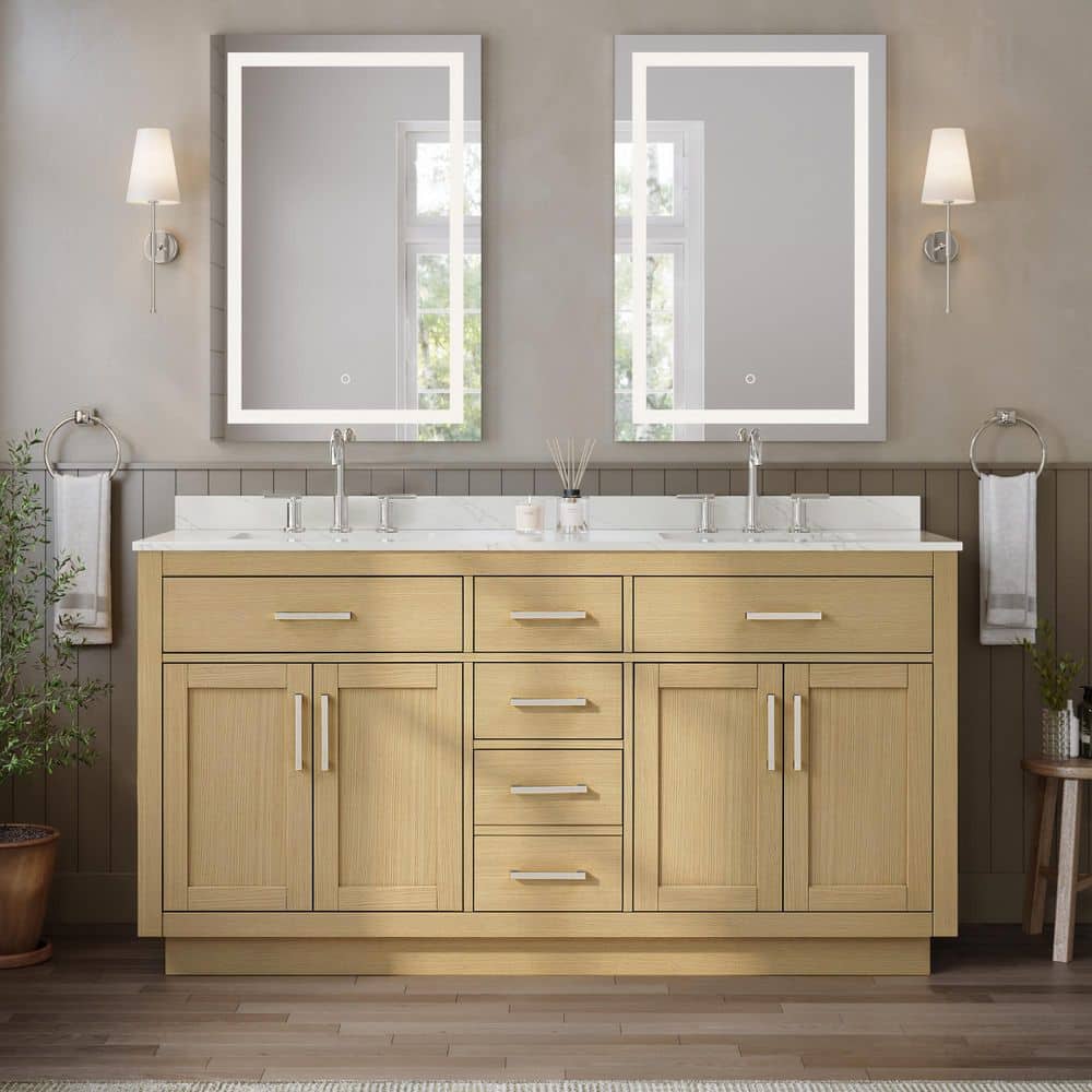 Beckett TK 66 in. Double Freestanding Rift Oak Bath Vanity with Giotto Quartz Top price history on PriceWatchPro