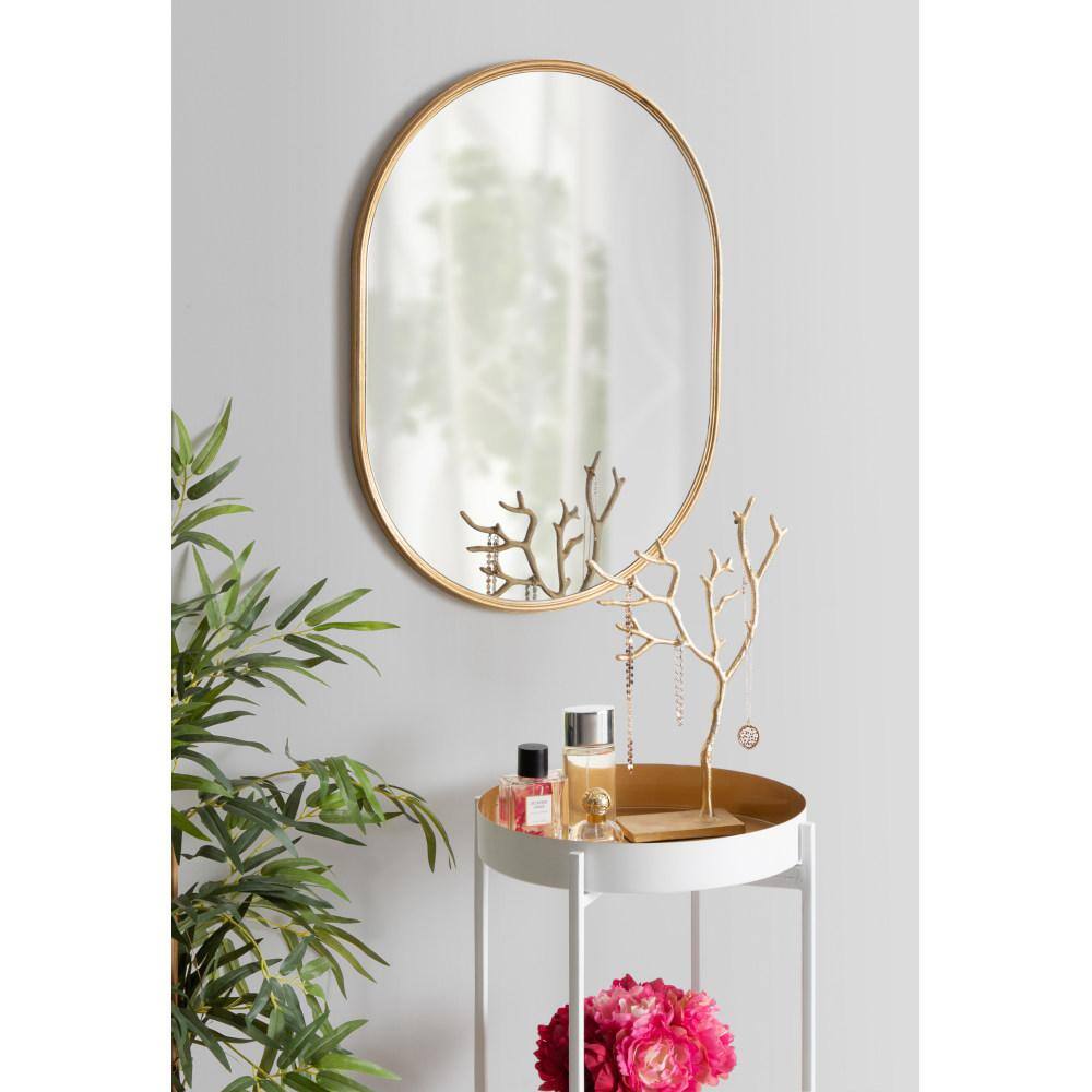 Mid-Century Gold Leaf Hand-Finished Oval Wood Vanity Mirror