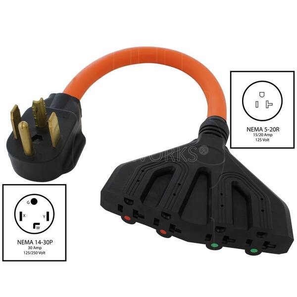 Ac Works 1 5 Ft Nema 14 30p 4 Prong Dryer Plug To 4 Nema 5 15 r 15 Amp Household Female Connectors Adapter Cord S1430f5 018