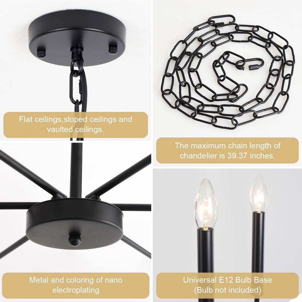 Matte Black 6-Light Metal Candle Chandelier