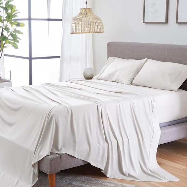 Hyper-Linen 4-Piece Bed Sheet Set Breathable Linen Blend Sheets Lightweight Fabric Bright White Queen