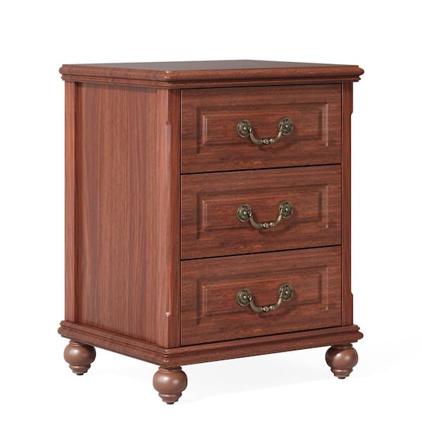 BYBLIGHT Kerlin 19.6 in. Walnut Rectangle Wood End Table with Bronze Handles