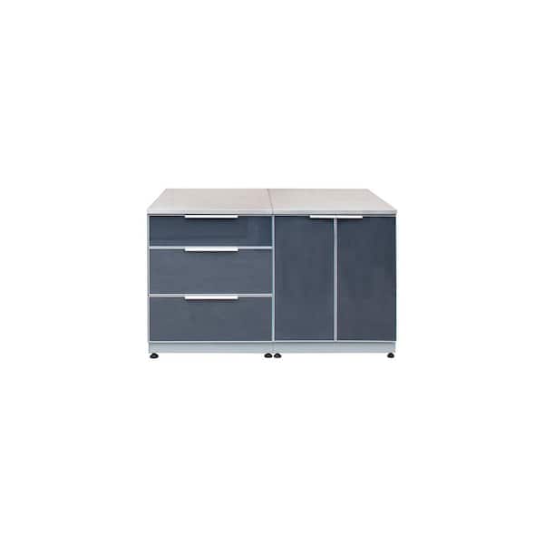 BLUE SKY OUTDOOR LIVING Aluminum Slate Gray 2-Piece 60 in. W x 37.25 in. H x 36 in. D Outdoor Kitchen Cabinet Set with 3-Drawer Cabinet and Tops