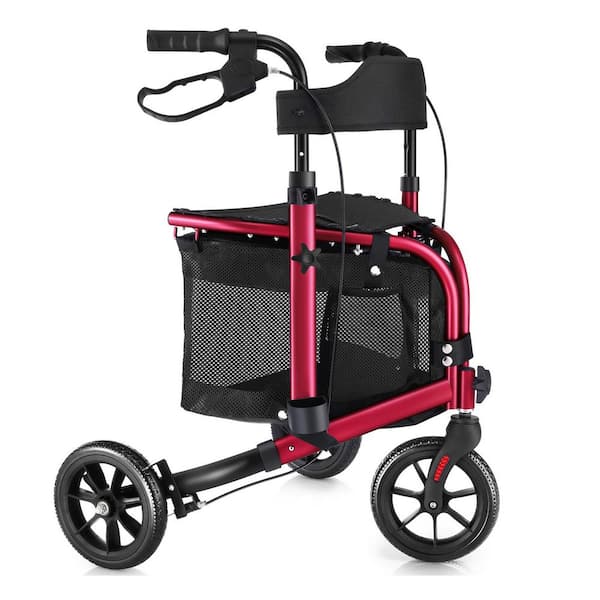Anqtovp 3-Wheel Rollator Walker with Seat and Padded Backrest