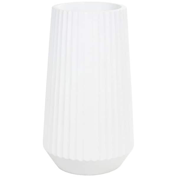 Litton Lane 30 in. White Large Ribbed Floor Resin Decorative Vase