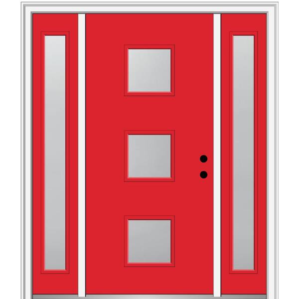 MMI Door 64.5 in. x 81.75 in. Aveline Left-Hand Inswing 3-Lite Frosted Painted Fiberglass Smooth Prehung Front Door w/ Sidelites