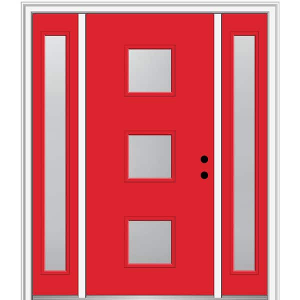 MMI Door 68.5 in. x 81.75 in. Aveline Left-Hand Inswing 3-Lite Frosted Painted Fiberglass Smooth Prehung Front Door w/ Sidelites