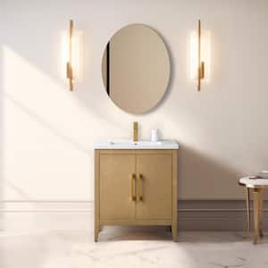 30 in. W x 18.5 in D x 34 in. H Single-Sink Bathroom Vanity Cabinet in Natural Oak with Ceramic Top in White