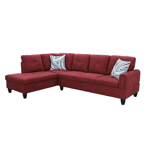 Star Home Living 103 in. W Round Arm 2-Piece Linen L Shaped Sectional Sofa in Red